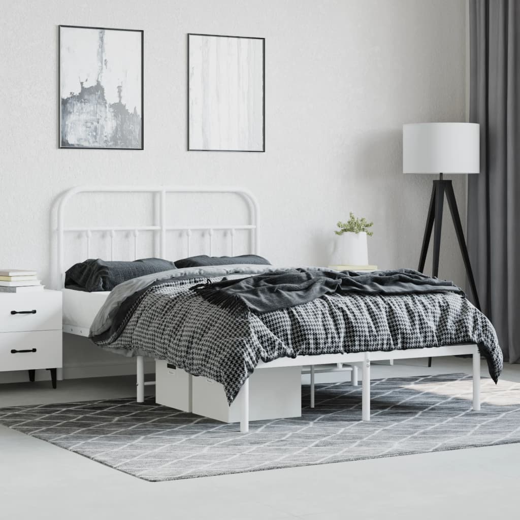 Cadre de lit métal sans matelas et tête de lit blanc 120x200 cm - XIOS