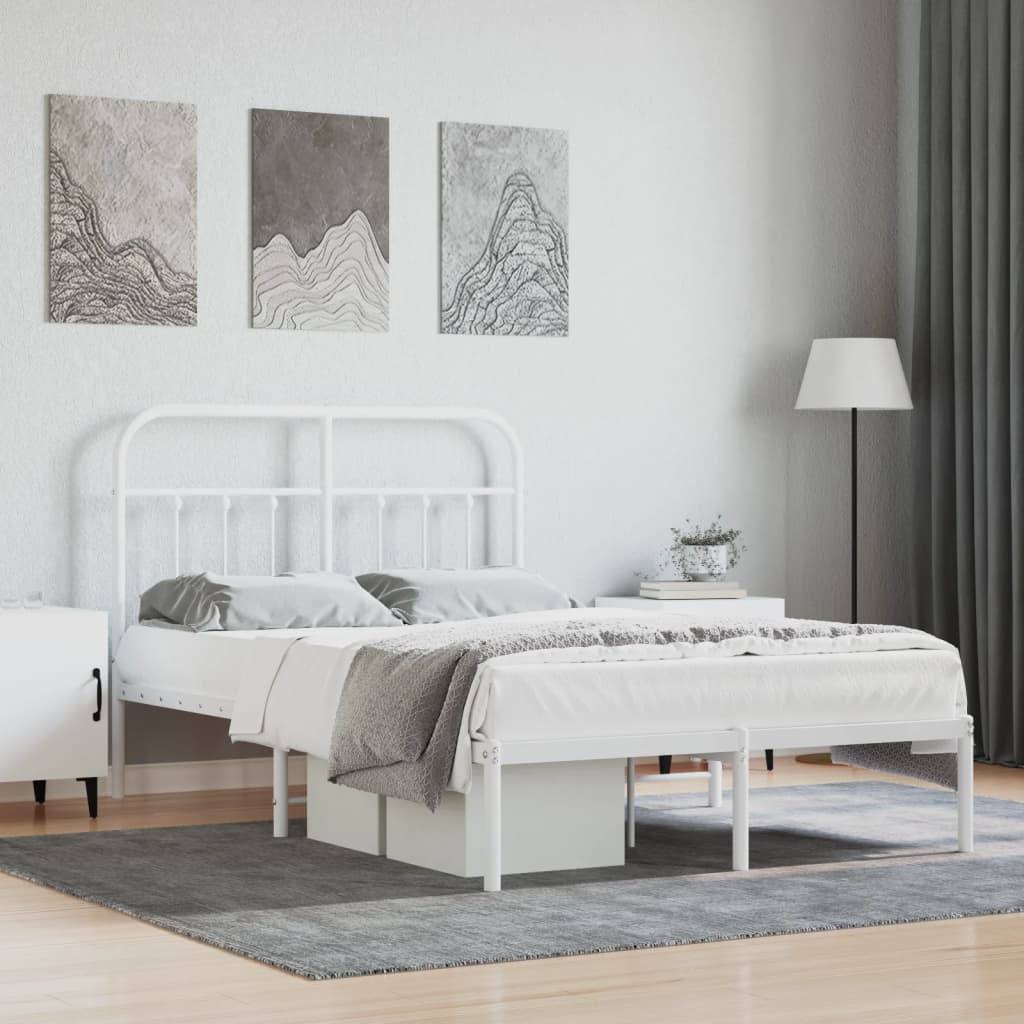 Cadre de lit métal sans matelas et tête de lit blanc 120x200 cm - XIOS