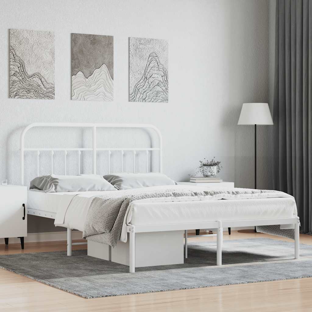 Cadre de lit métal sans matelas et tête de lit blanc 135x190 cm - XIOS