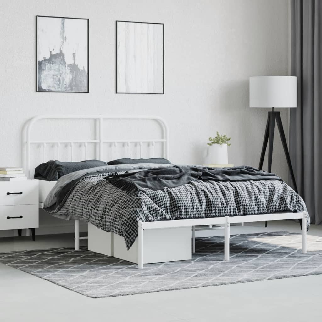 Cadre de lit métal sans matelas et tête de lit blanc 140x190 cm - XIOS