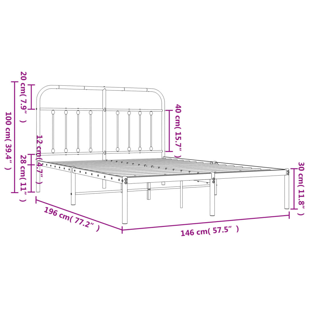 Cadre de lit métal sans matelas et tête de lit blanc 140x190 cm - XIOS