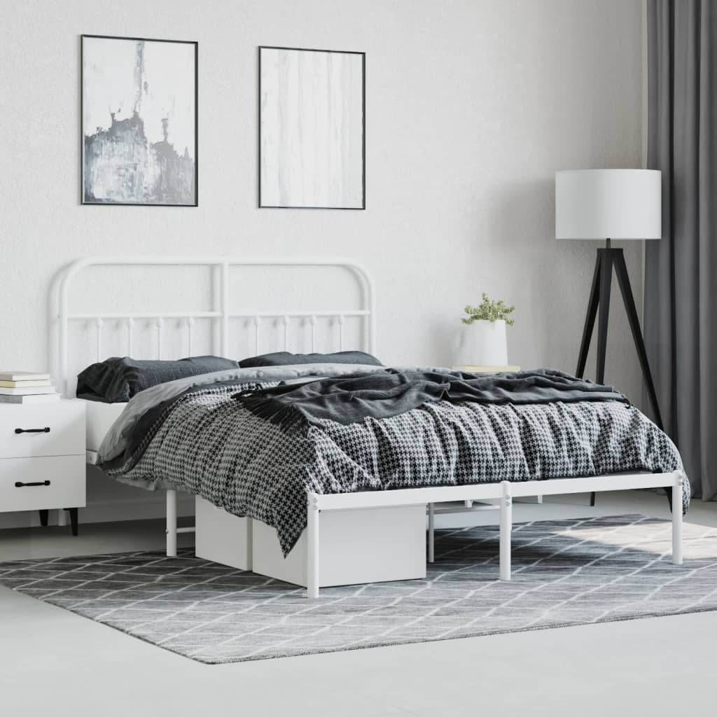 Cadre de lit métal sans matelas et tête de lit blanc 140x200 cm - XIOS