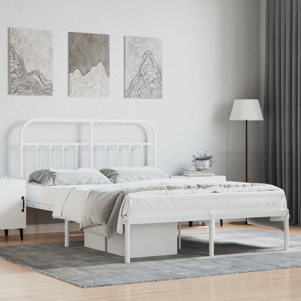 Cadre de lit métal sans matelas et tête de lit blanc 140x200 cm - XIOS