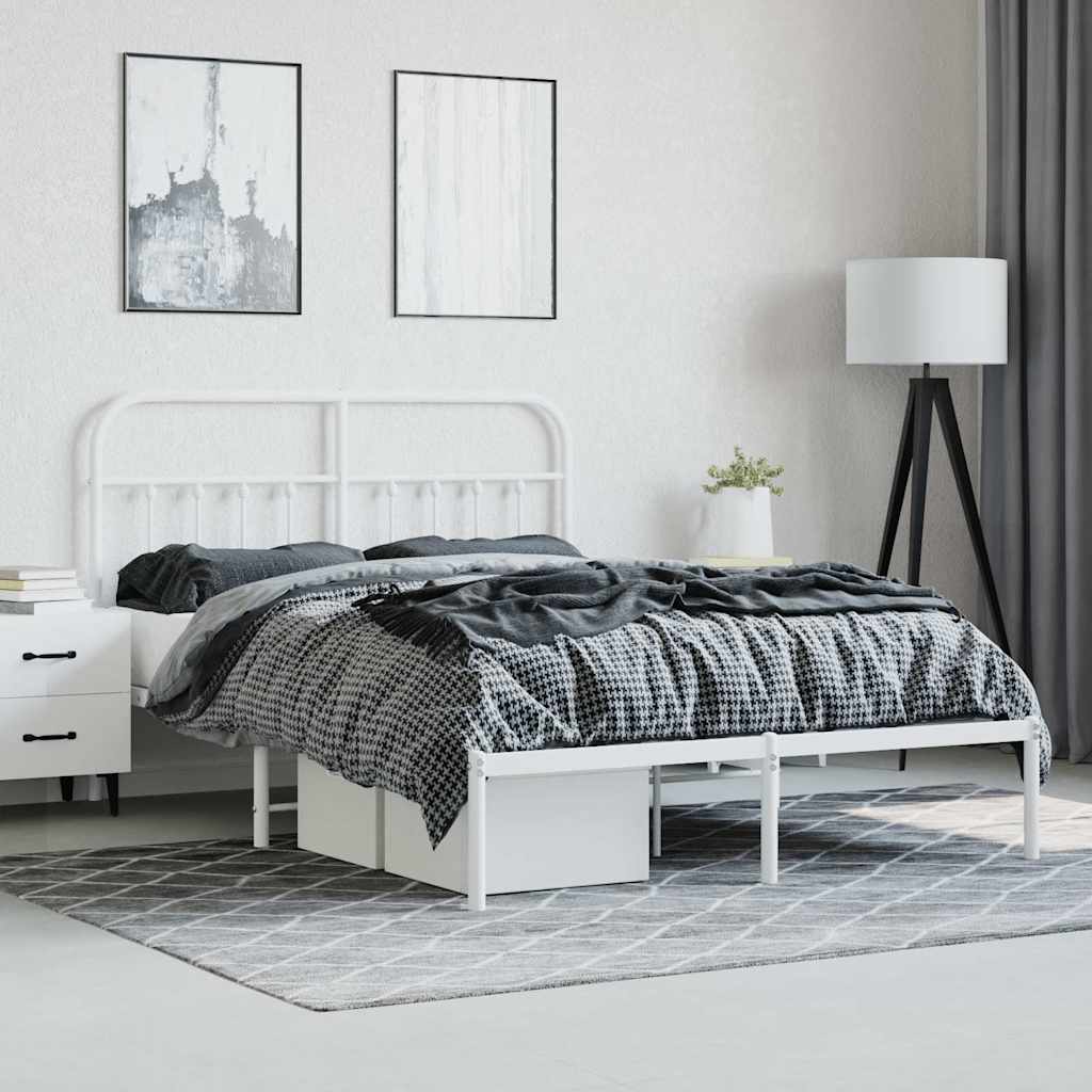 Cadre de lit métal sans matelas et tête de lit blanc 150x200 cm - XIOS
