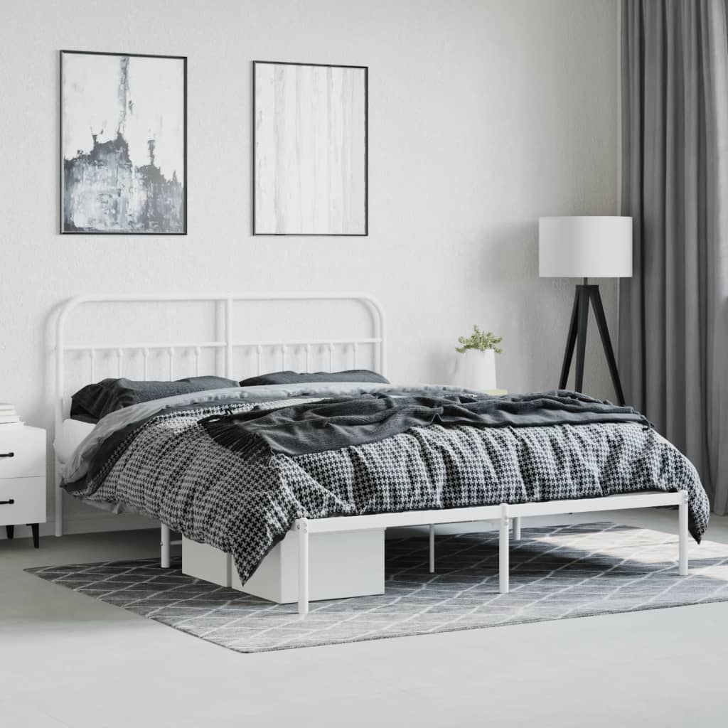 Cadre de lit métal sans matelas et tête de lit blanc 160x200 cm - XIOS