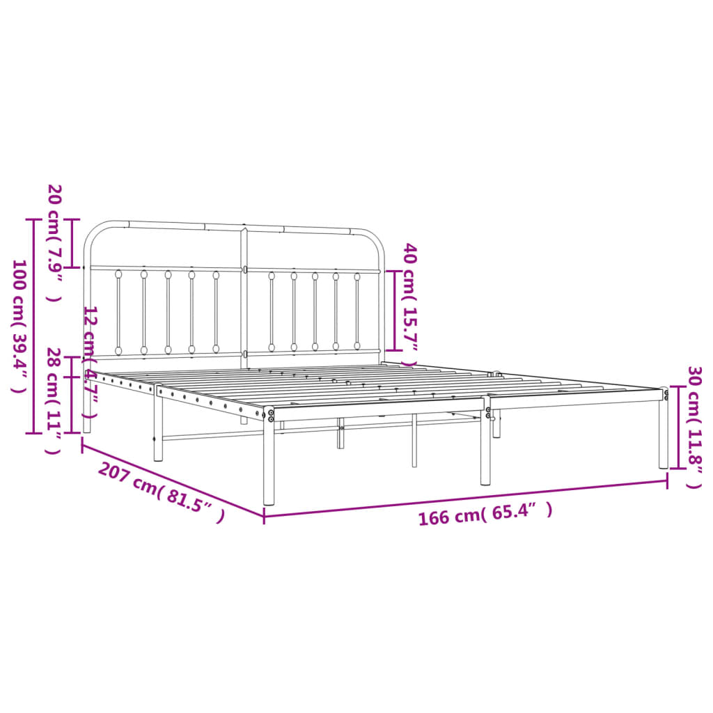 Cadre de lit métal sans matelas et tête de lit blanc 160x200 cm - XIOS