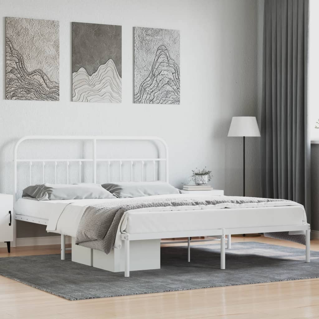 Cadre de lit métal sans matelas et tête de lit blanc 160x200 cm - XIOS