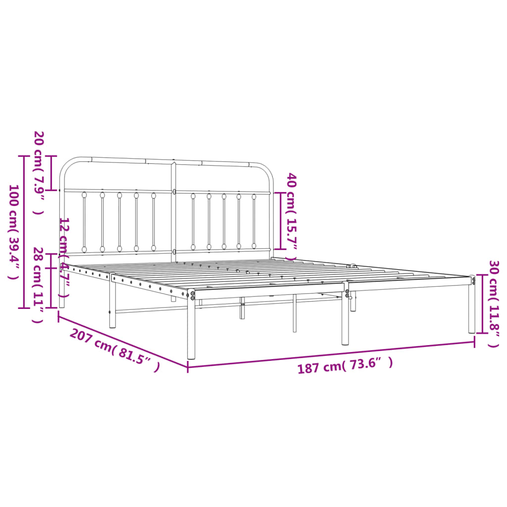 Cadre de lit métal sans matelas et tête de lit blanc 180x200 cm - XIOS