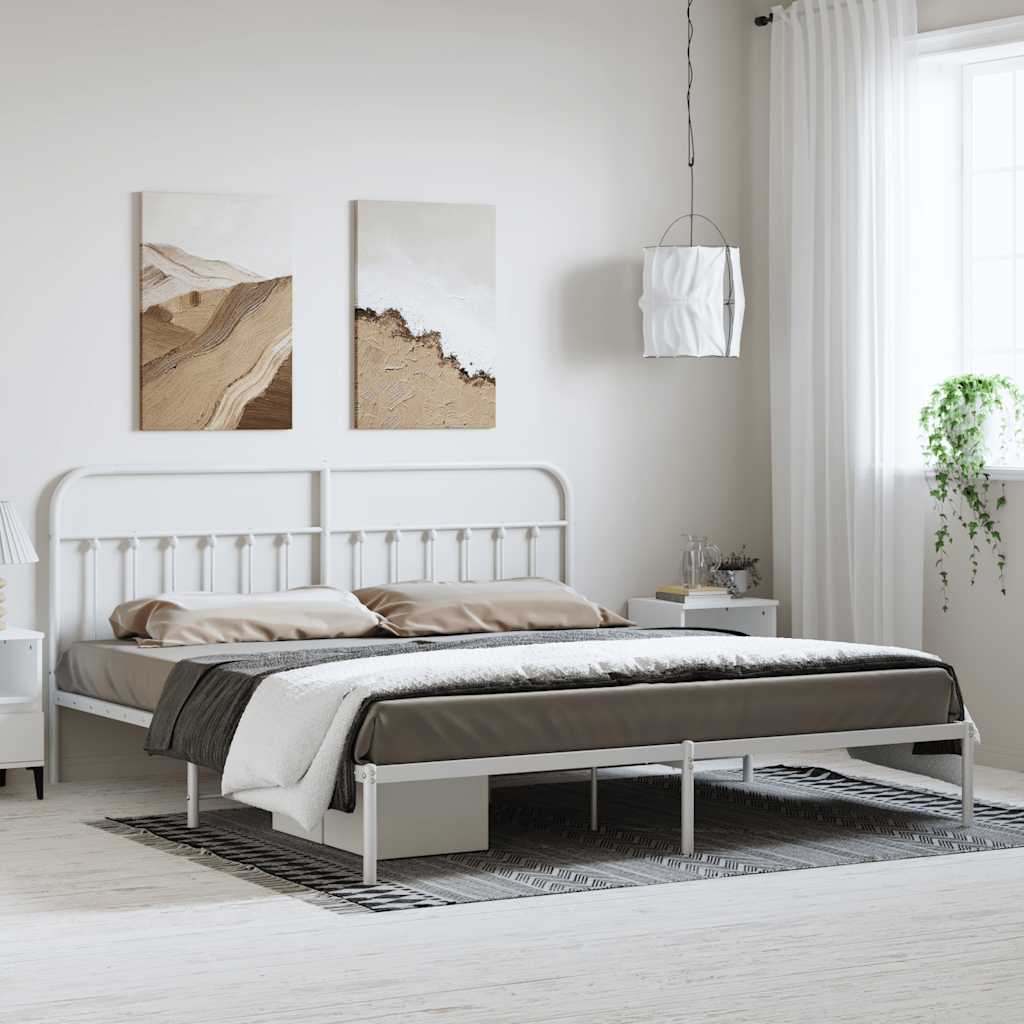 Cadre de lit métal sans matelas et tête de lit blanc 183x213 cm - XIOS