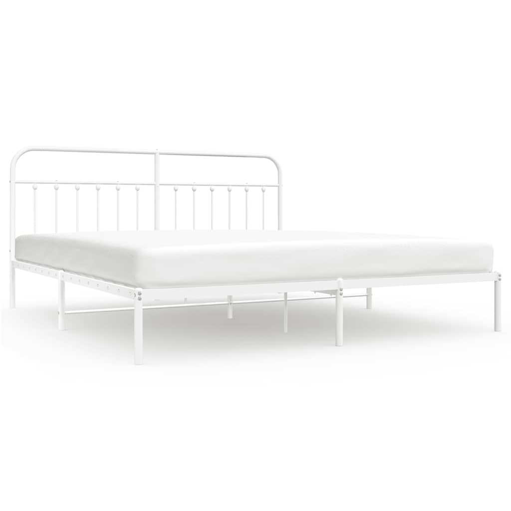 Cadre de lit métal sans matelas et tête de lit blanc 193x203 cm - XIOS