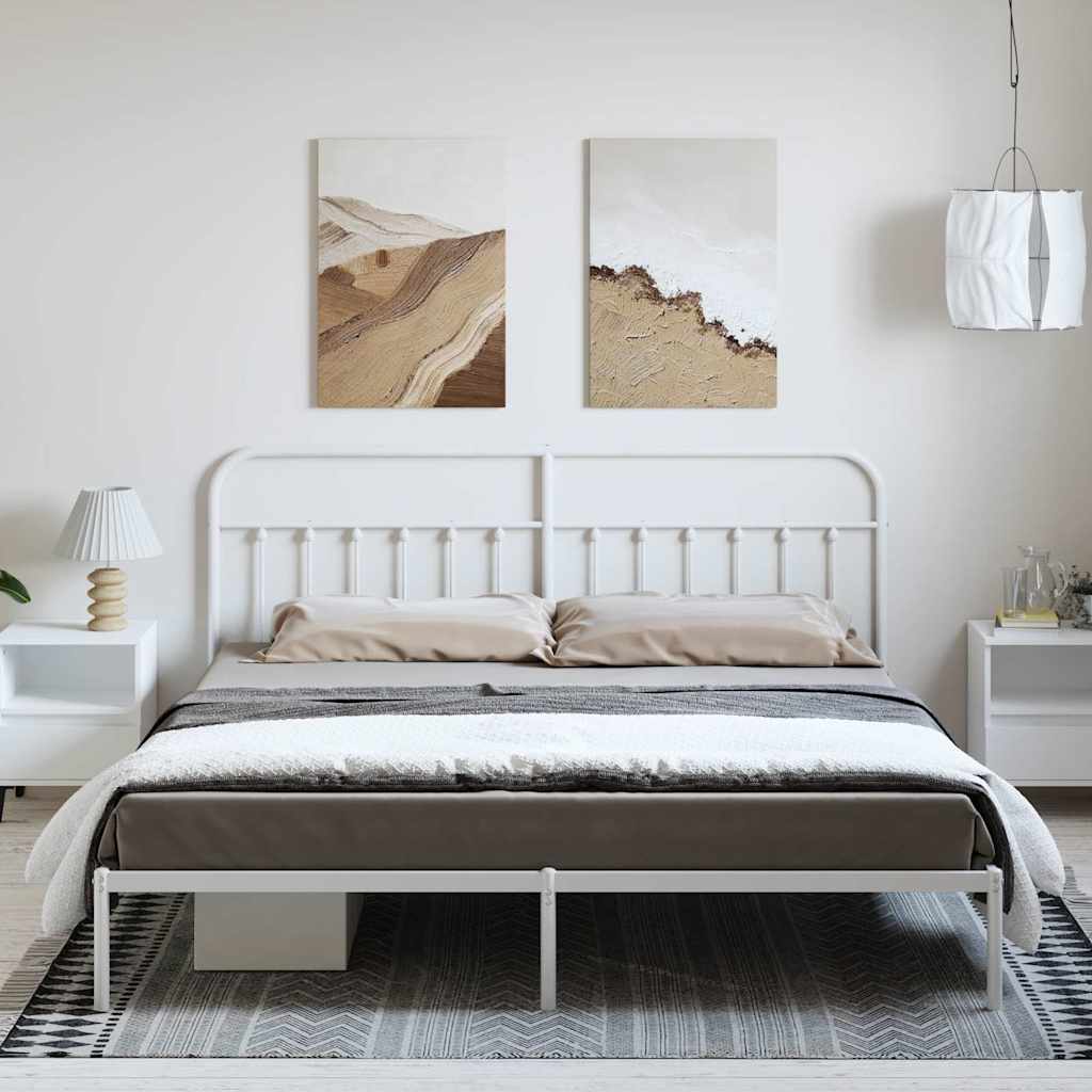 Cadre de lit métal sans matelas et tête de lit blanc 193x203 cm - XIOS