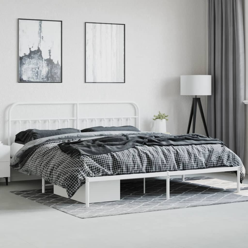 Cadre de lit métal sans matelas et tête de lit blanc 200x200 cm - XIOS