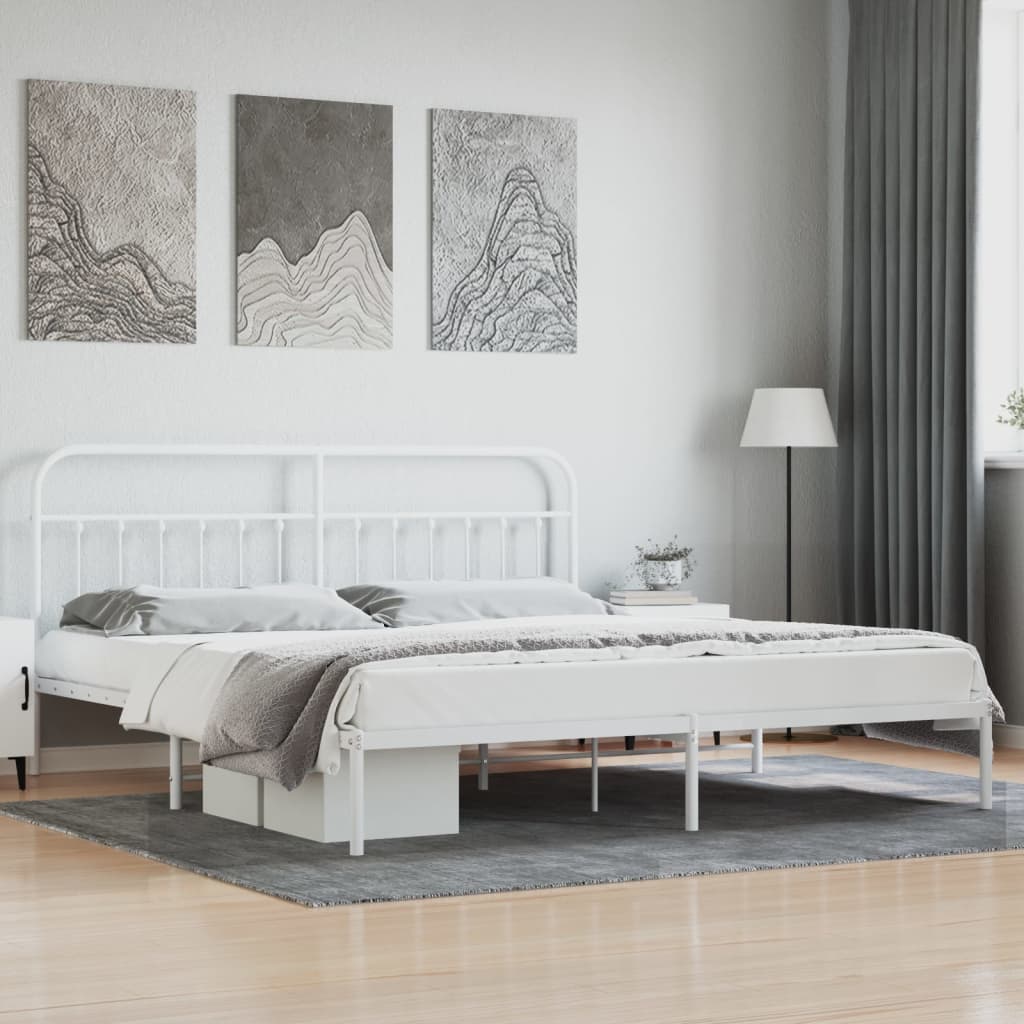 Cadre de lit métal sans matelas et tête de lit blanc 200x200 cm - XIOS