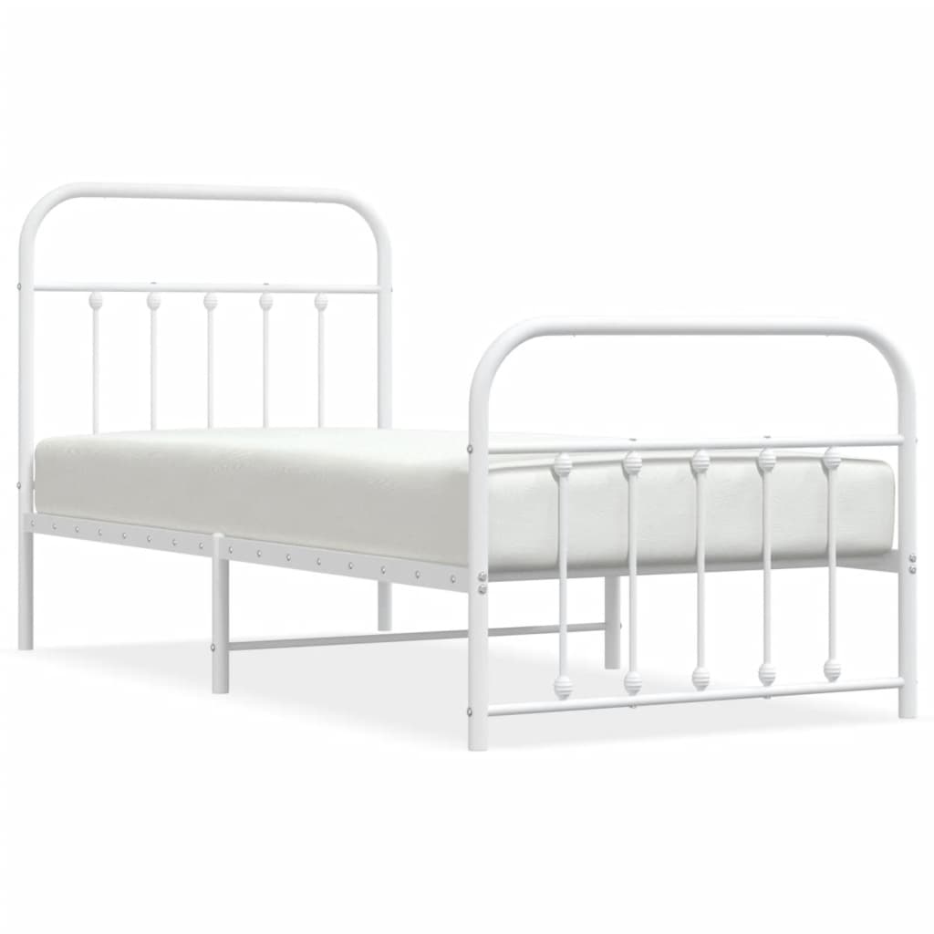 Cadre de lit métal sans matelas avec pied de lit blanc 90x190cm - XIOS