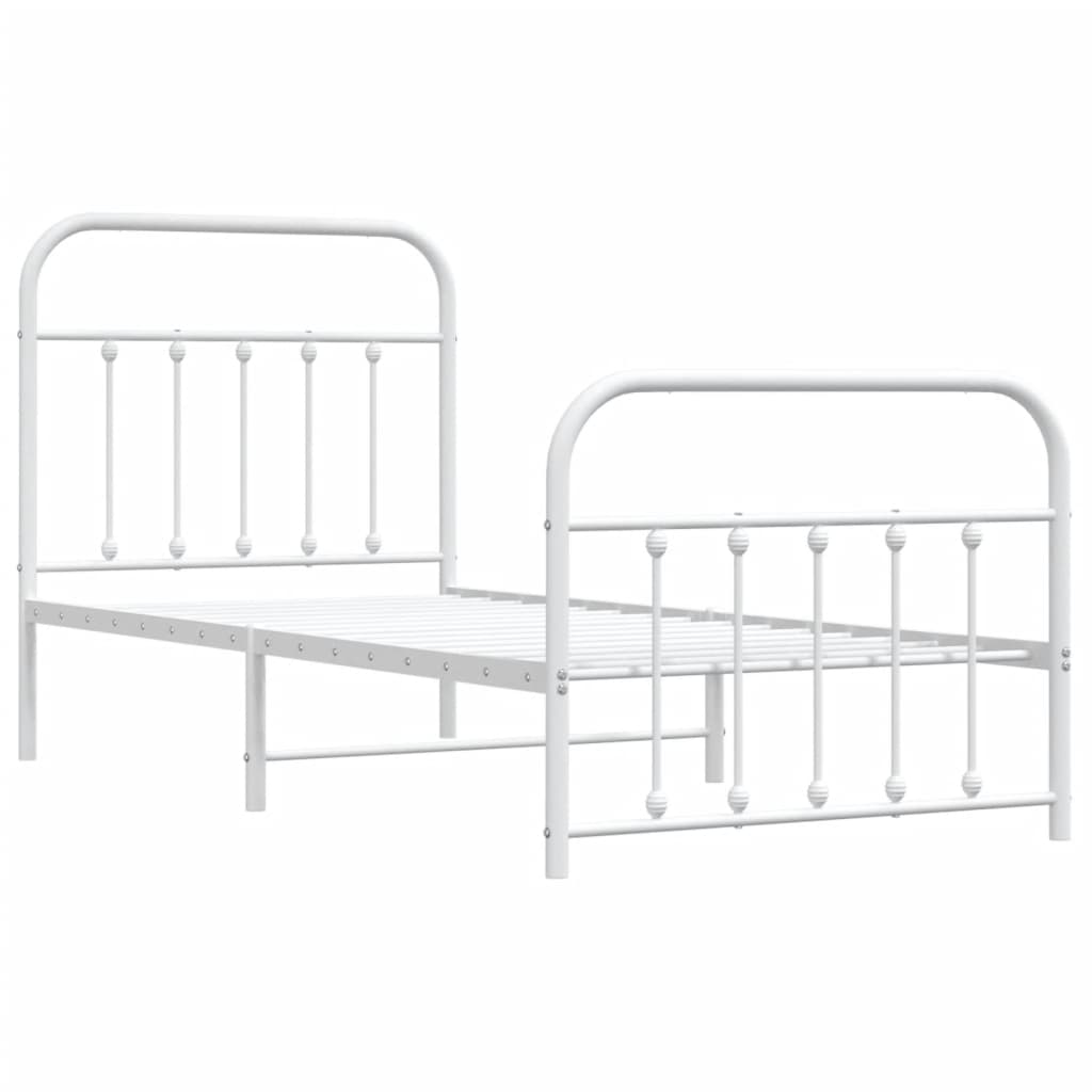 Cadre de lit métal sans matelas avec pied de lit blanc 90x190cm - XIOS