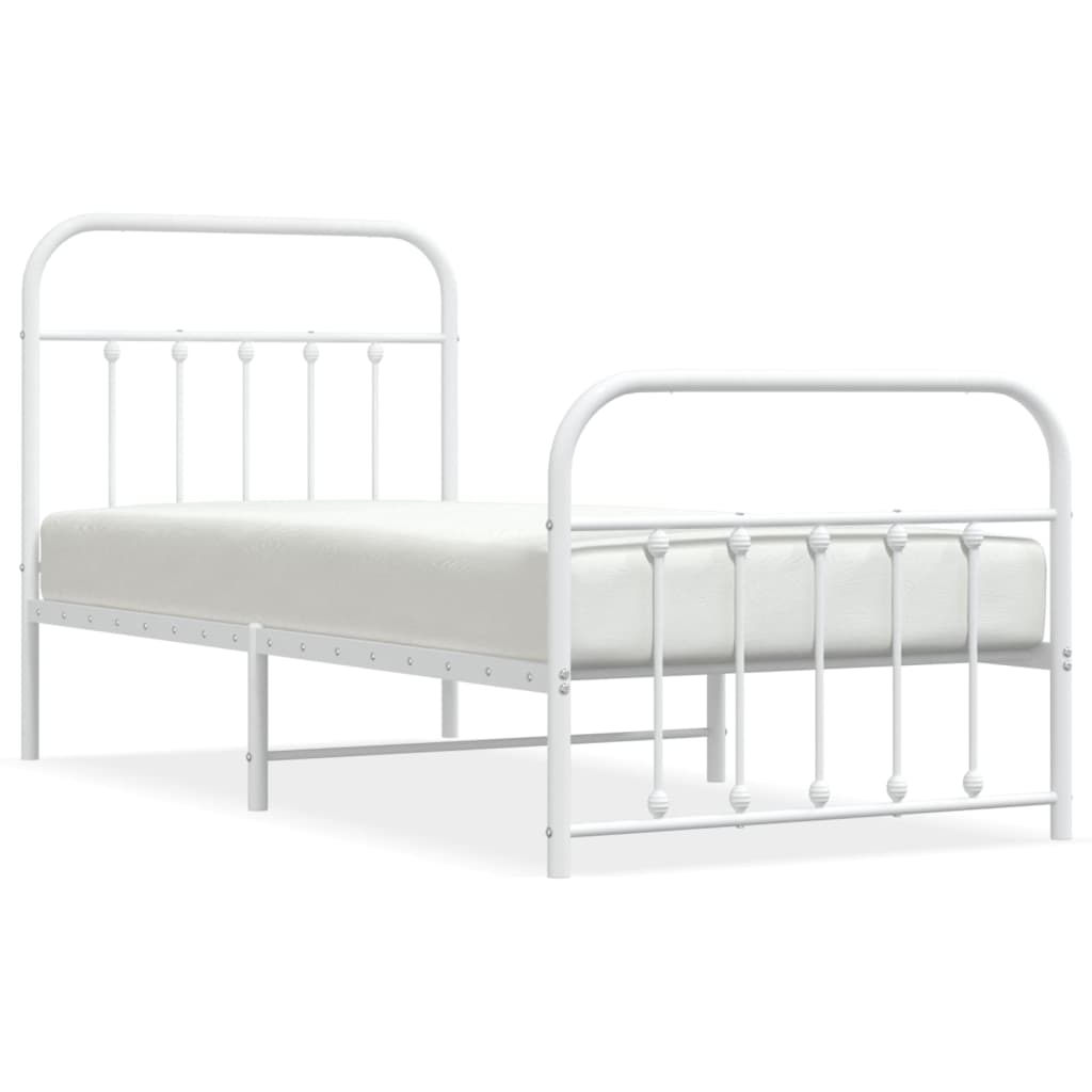 Cadre de lit métal sans matelas avec pied de lit blanc 90x200cm - XIOS