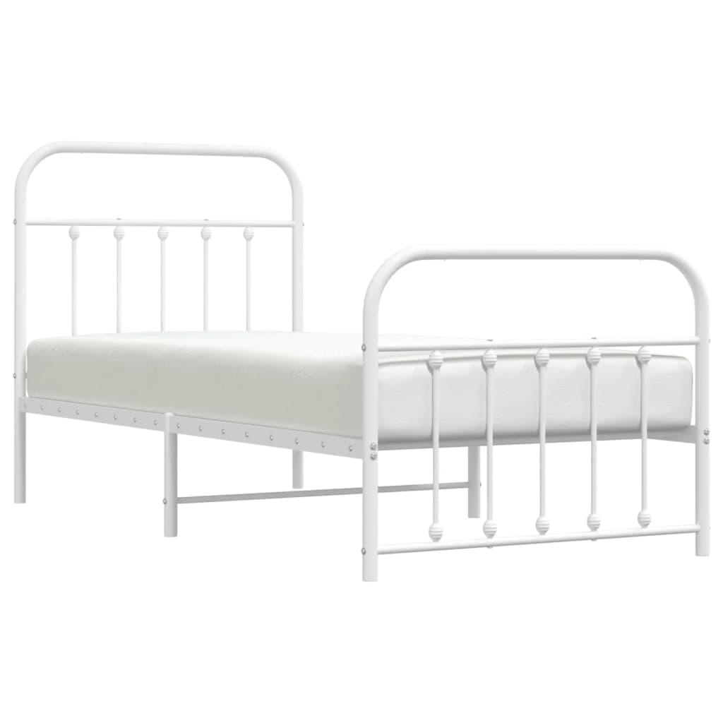 Cadre de lit métal sans matelas avec pied de lit blanc 90x200cm - XIOS