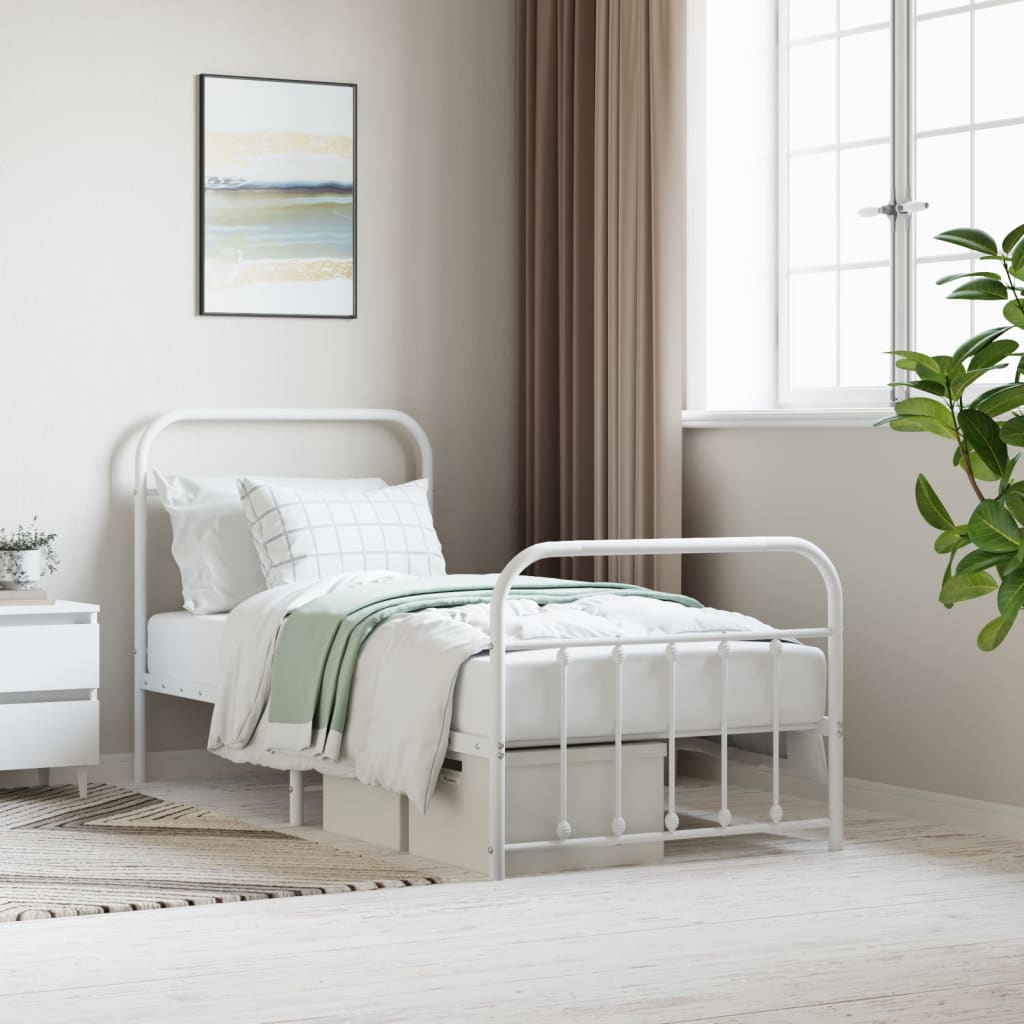 Cadre de lit métal sans matelas avec pied de lit blanc 90x200cm - XIOS