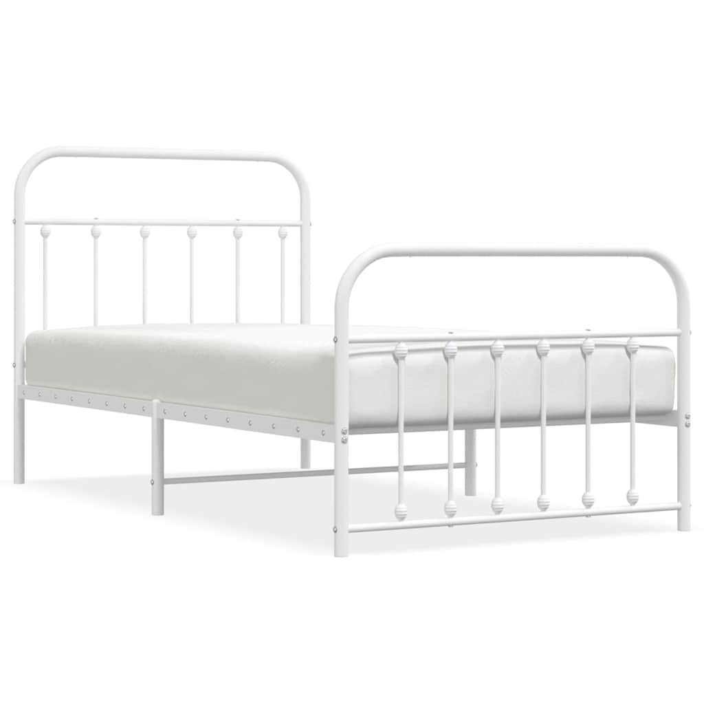 Cadre de lit métal sans matelas et pied de lit blanc 100x190 cm - XIOS