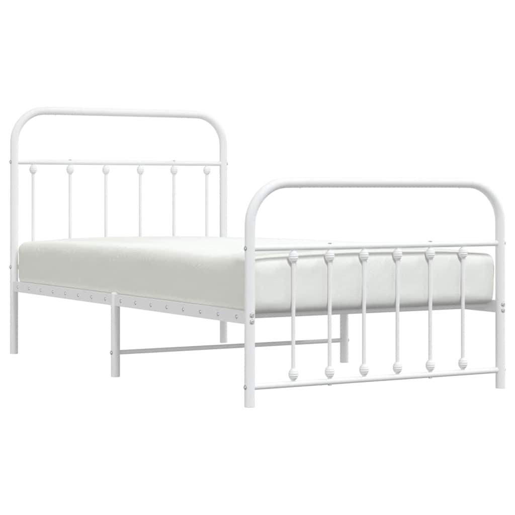 Cadre de lit métal sans matelas et pied de lit blanc 100x190 cm - XIOS
