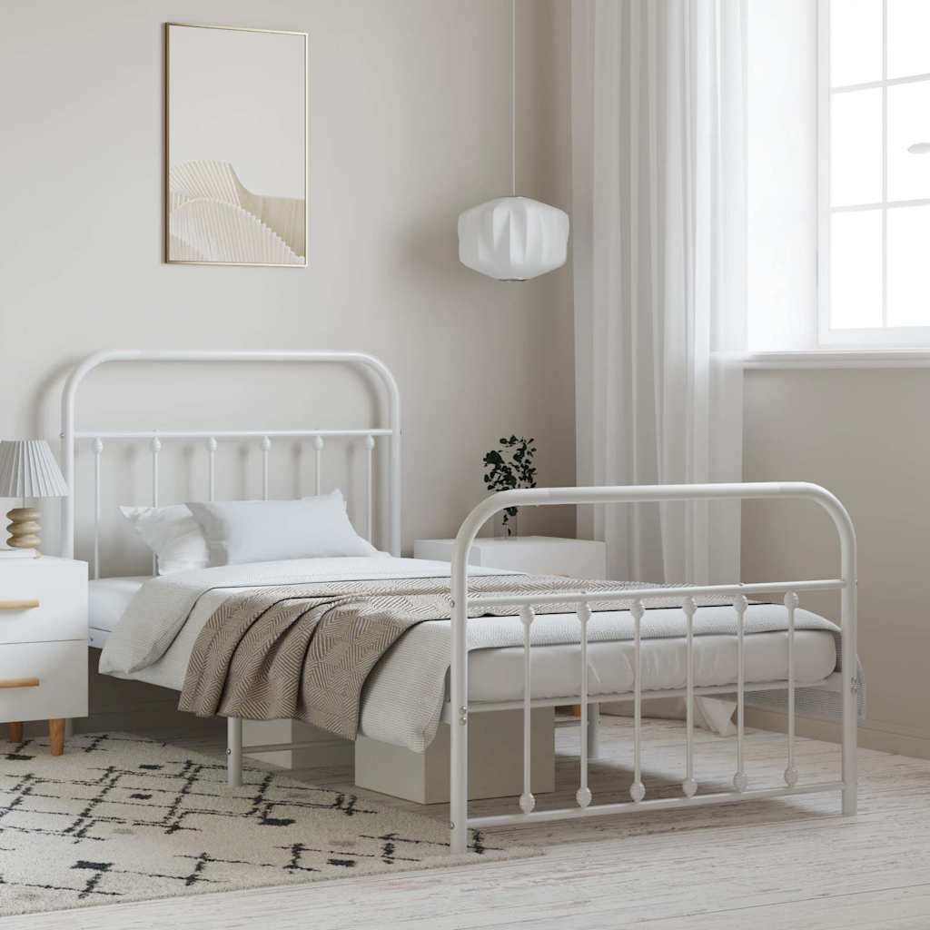 Cadre de lit métal sans matelas et pied de lit blanc 100x190 cm - XIOS