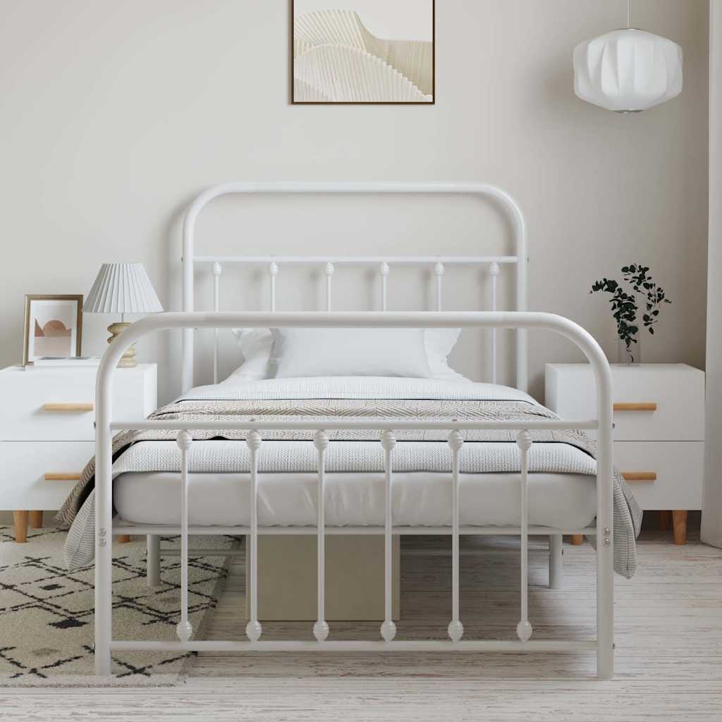 Cadre de lit métal sans matelas et pied de lit blanc 100x200 cm - XIOS