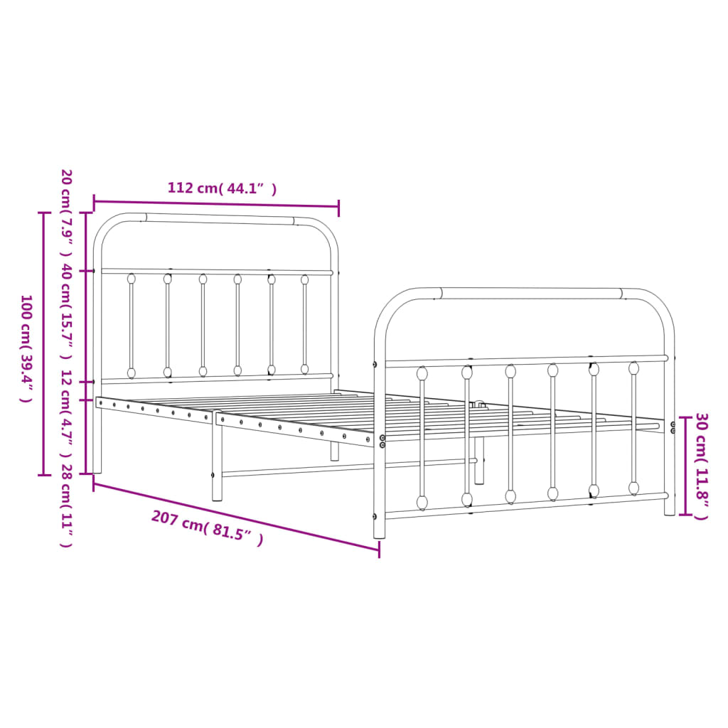 Cadre de lit métal sans matelas et pied de lit blanc 107x203 cm - XIOS