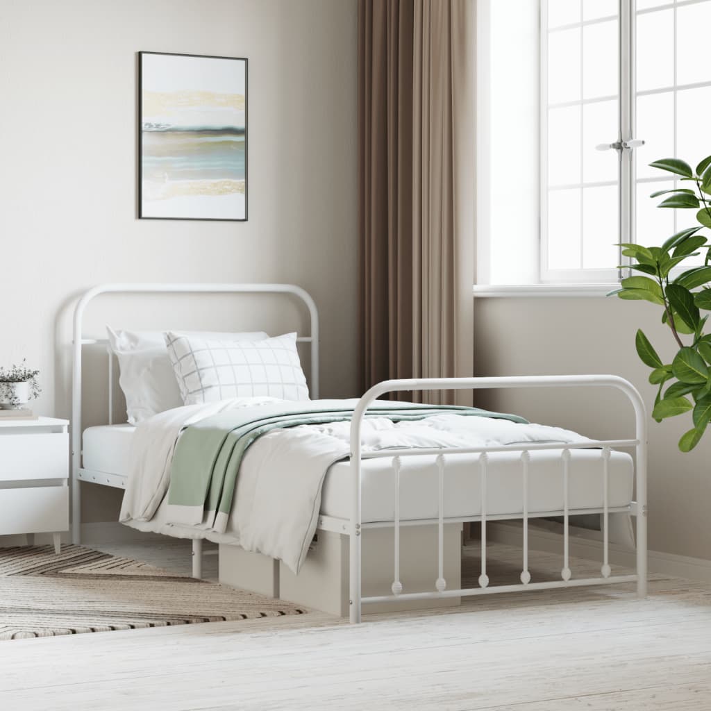 Cadre de lit métal sans matelas et pied de lit blanc 107x203 cm - XIOS