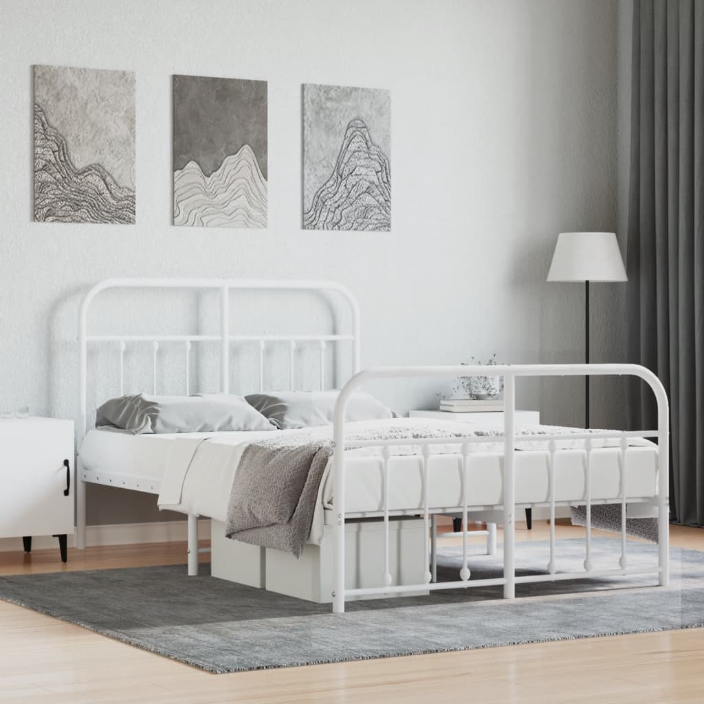 Cadre de lit métal sans matelas et pied de lit blanc 120x190 cm - XIOS
