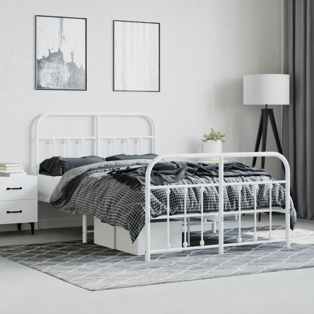 Cadre de lit métal sans matelas et pied de lit blanc 120x200 cm - XIOS