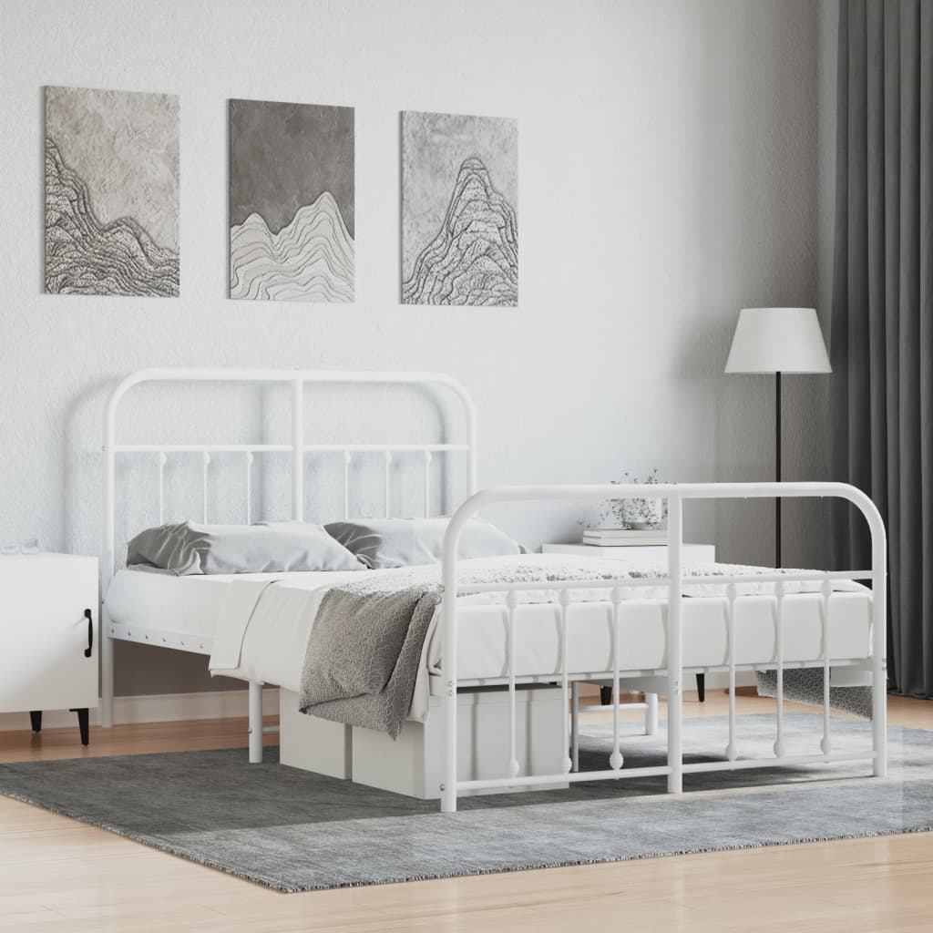 Cadre de lit métal sans matelas et pied de lit blanc 120x200 cm - XIOS