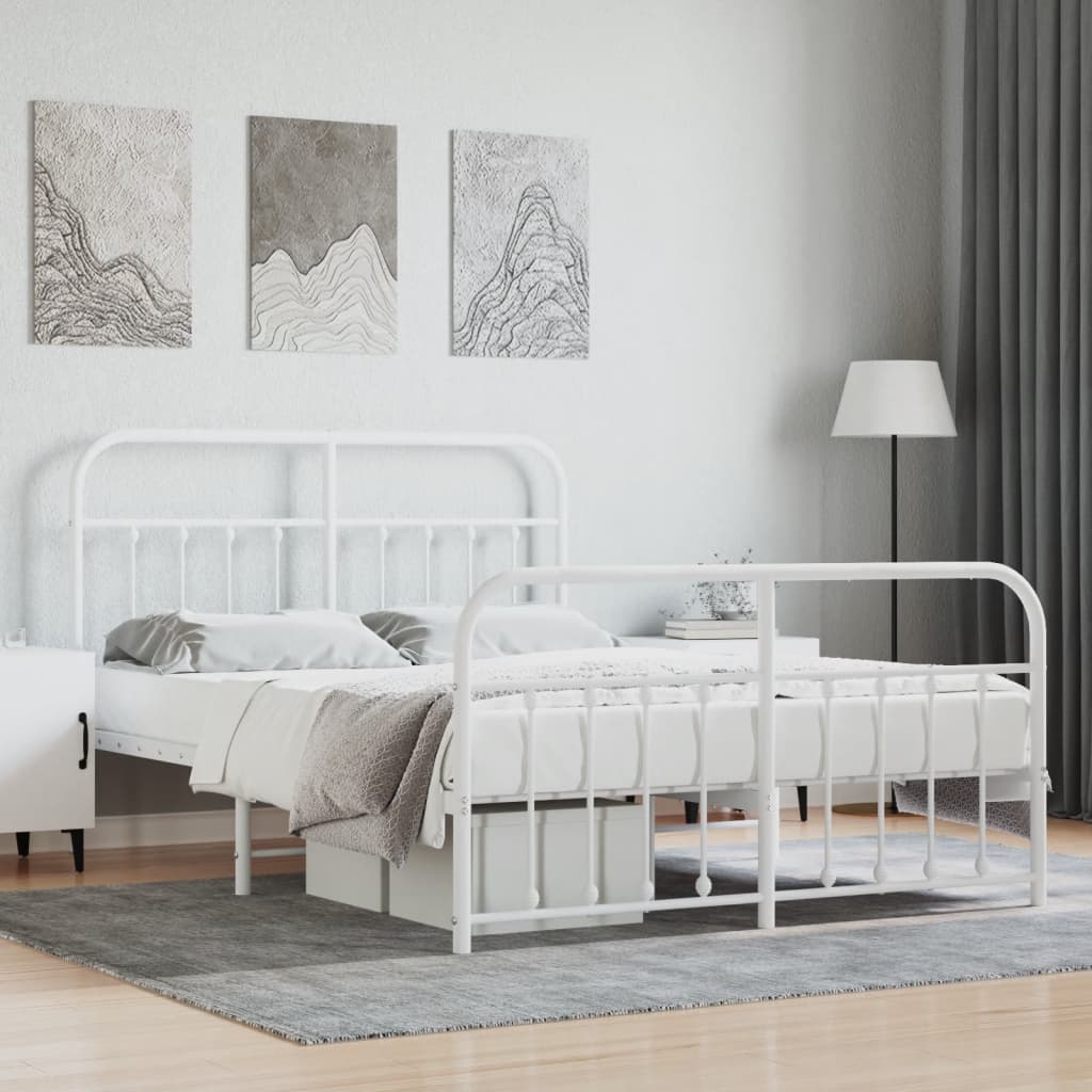 Cadre de lit métal sans matelas et pied de lit blanc 140x190 cm - XIOS