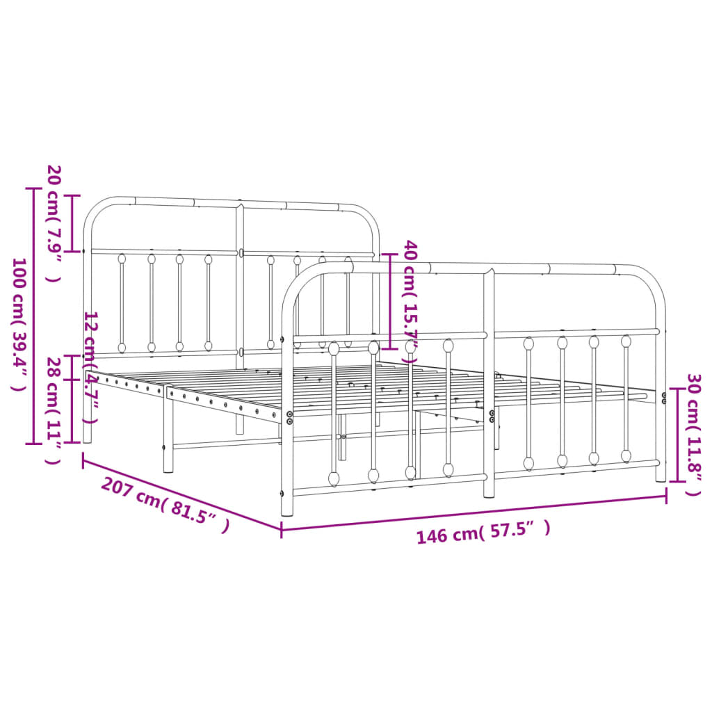 Cadre de lit métal sans matelas et pied de lit blanc 140x200 cm - XIOS