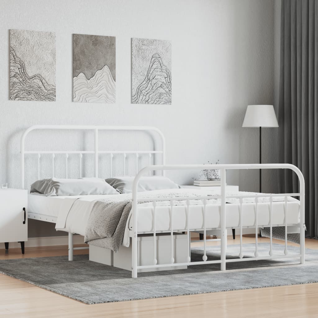 Cadre de lit métal sans matelas et pied de lit blanc 140x200 cm - XIOS
