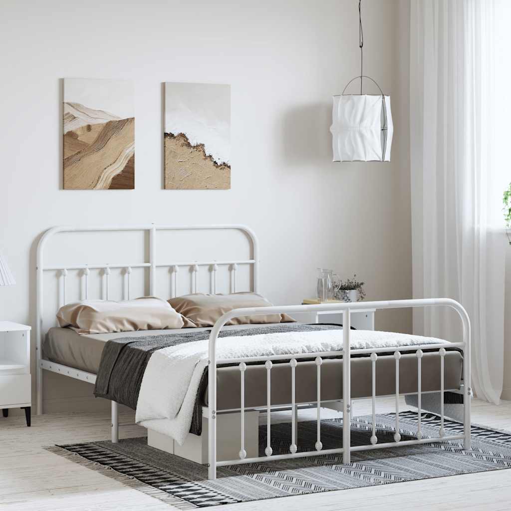 Cadre de lit métal sans matelas et pied de lit blanc 150x200 cm - XIOS