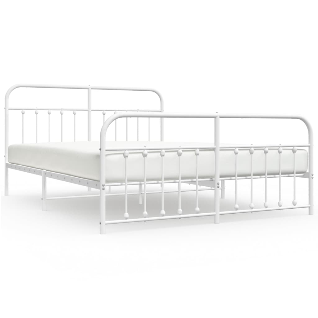 Cadre de lit métal sans matelas et pied de lit blanc 160x200 cm - XIOS