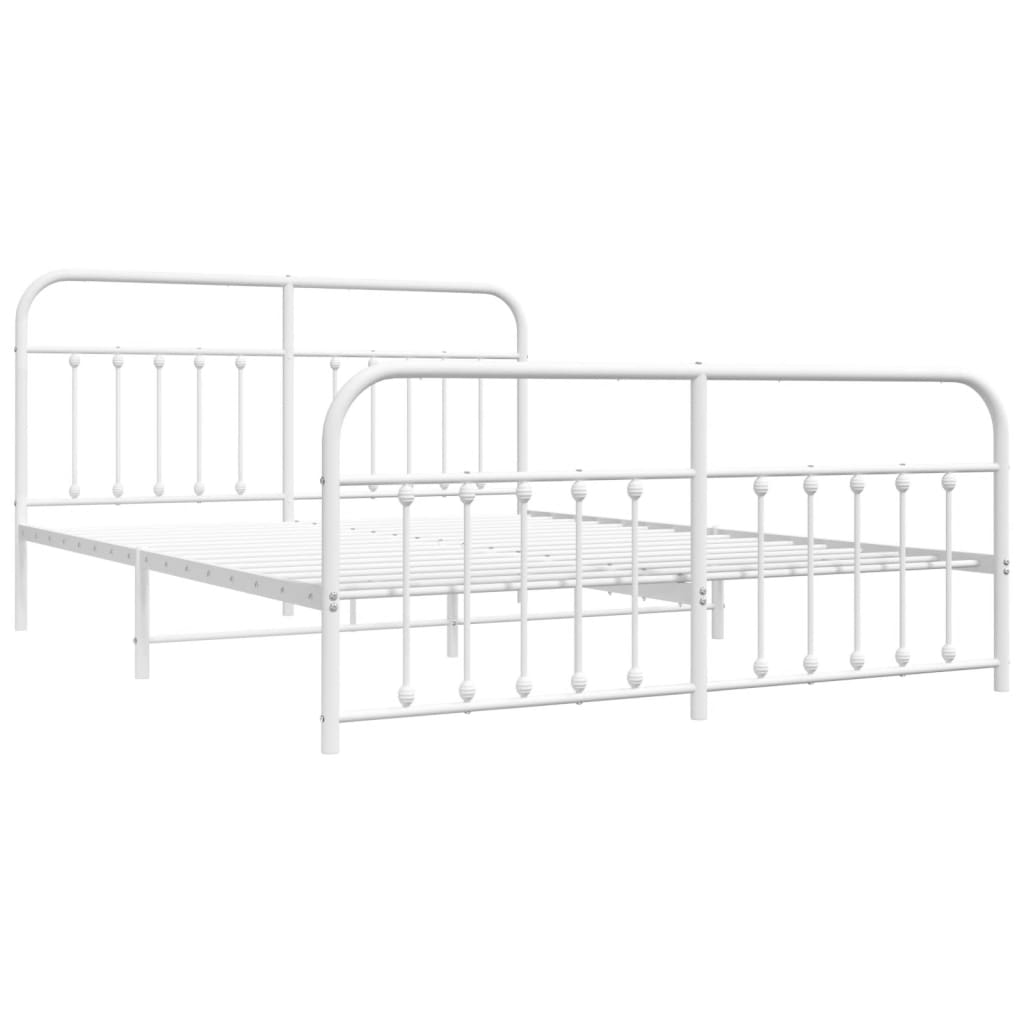 Cadre de lit métal sans matelas et pied de lit blanc 160x200 cm - XIOS