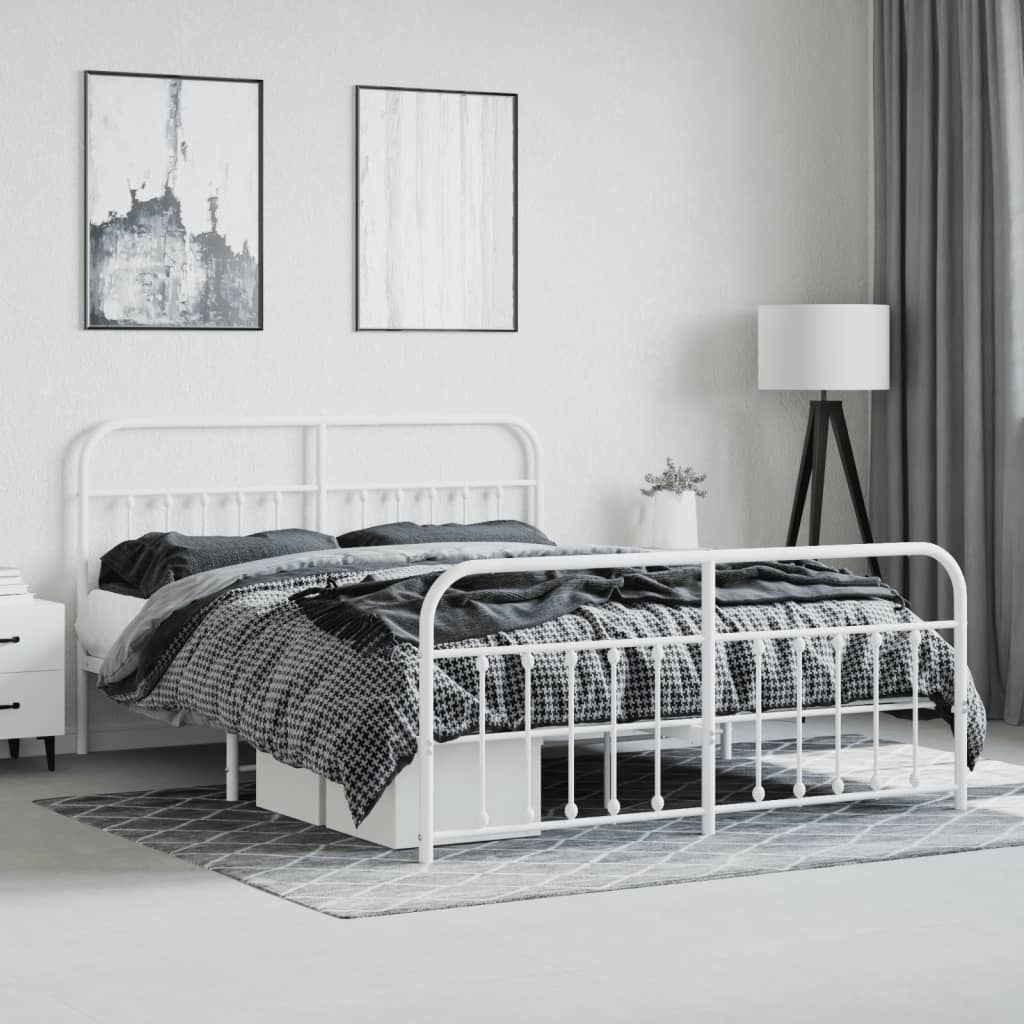 Cadre de lit métal sans matelas et pied de lit blanc 160x200 cm - XIOS