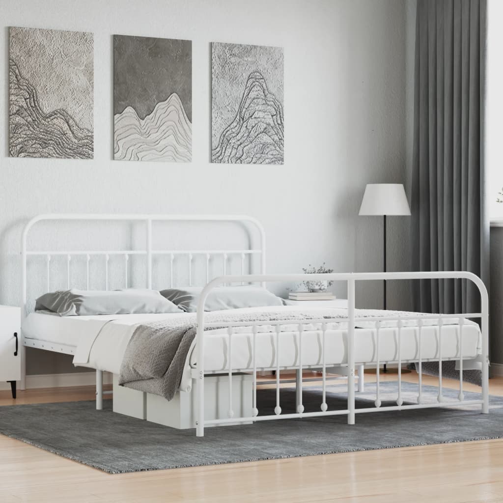 Cadre de lit métal sans matelas et pied de lit blanc 160x200 cm - XIOS
