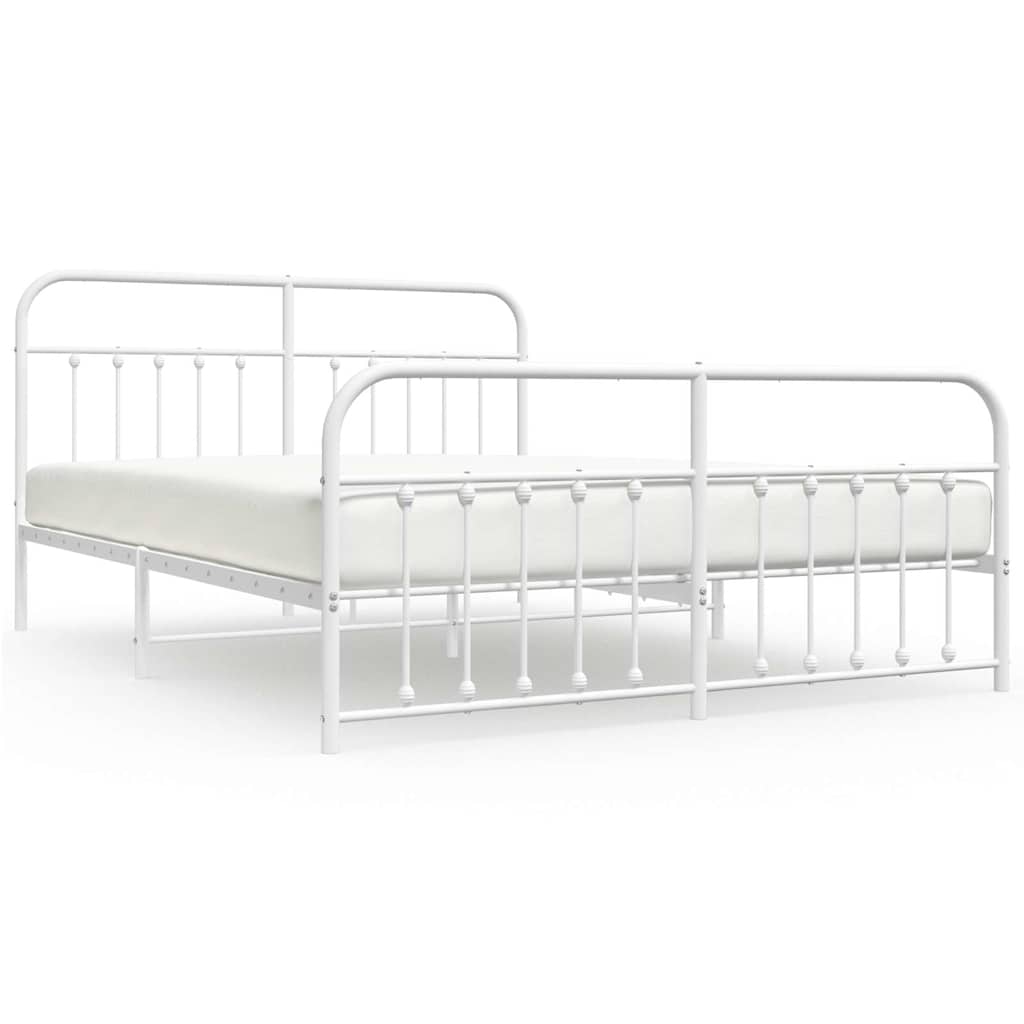Cadre de lit métal sans matelas et pied de lit blanc 183x213 cm - XIOS