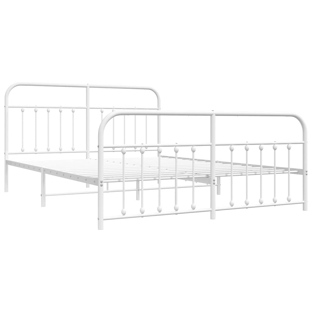Cadre de lit métal sans matelas et pied de lit blanc 183x213 cm - XIOS