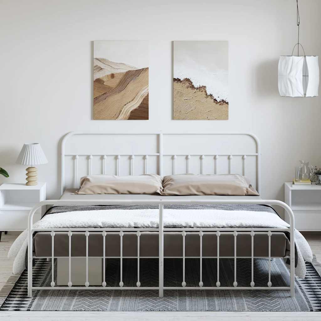 Cadre de lit métal sans matelas et pied de lit blanc 183x213 cm - XIOS