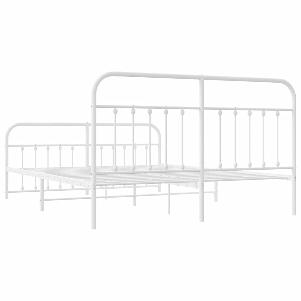 Cadre de lit métal sans matelas et pied de lit blanc 183x213 cm - XIOS