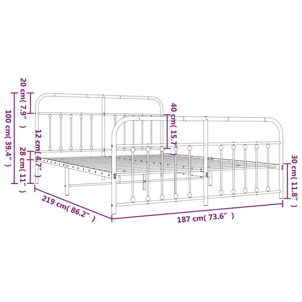 Cadre de lit métal sans matelas et pied de lit blanc 183x213 cm - XIOS