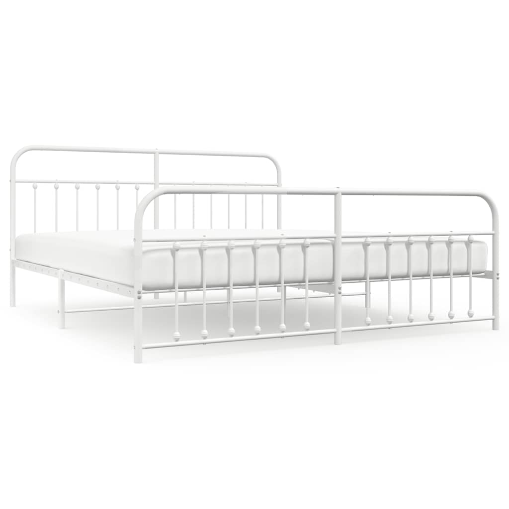 Cadre de lit métal sans matelas et pied de lit blanc 193x203 cm - XIOS