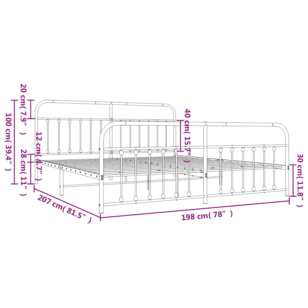 Cadre de lit métal sans matelas et pied de lit blanc 193x203 cm - XIOS