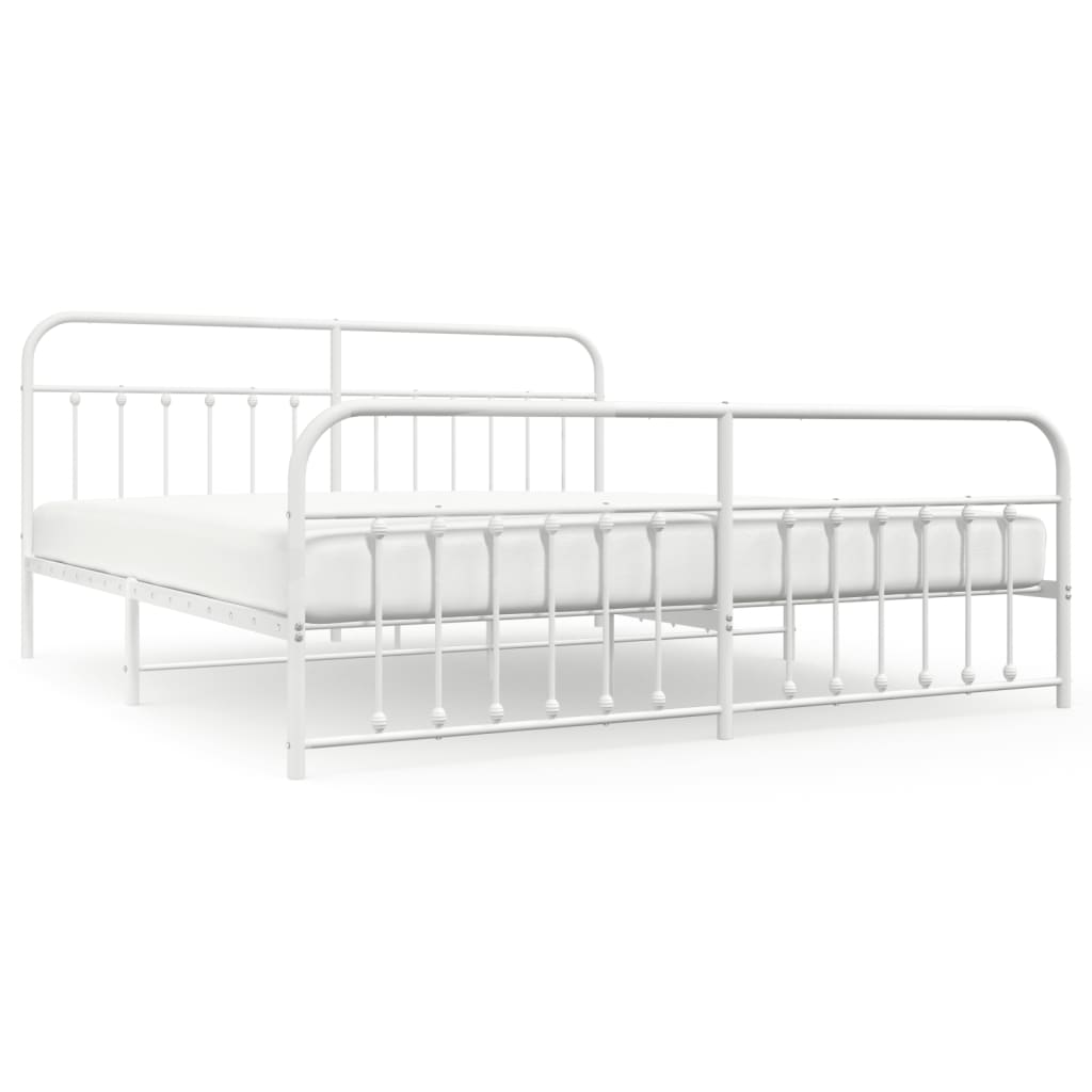Cadre de lit métal sans matelas et pied de lit blanc 200x200 cm - XIOS