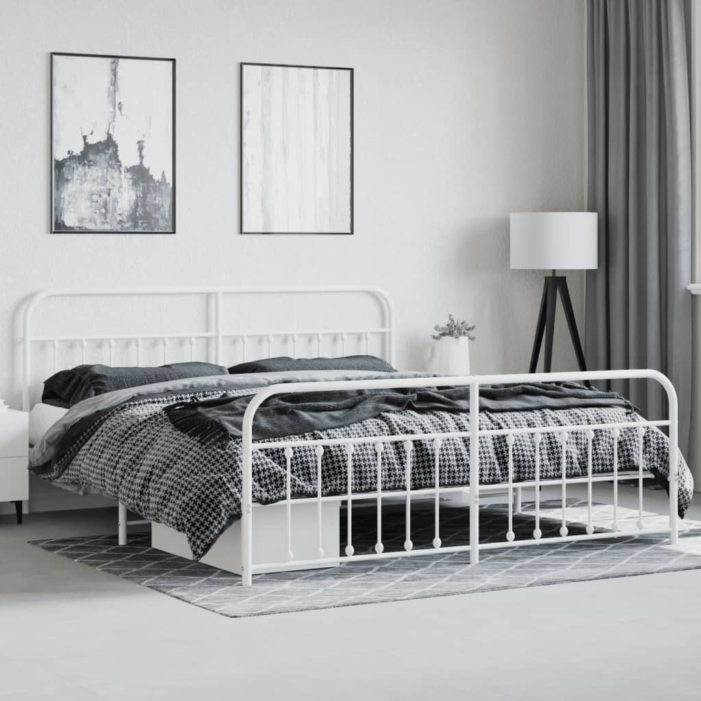 Cadre de lit métal sans matelas et pied de lit blanc 200x200 cm - XIOS