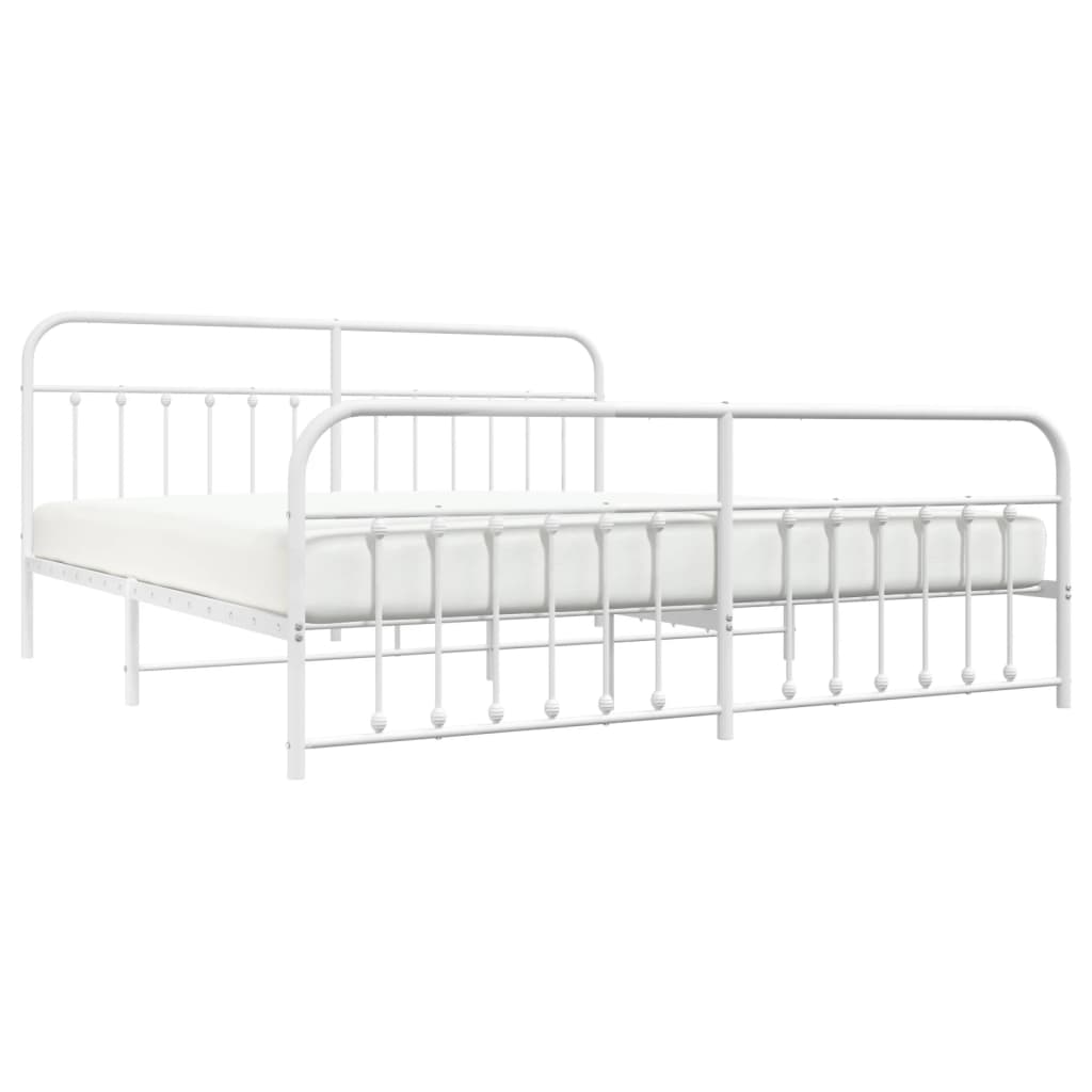 Cadre de lit métal sans matelas et pied de lit blanc 200x200 cm - XIOS