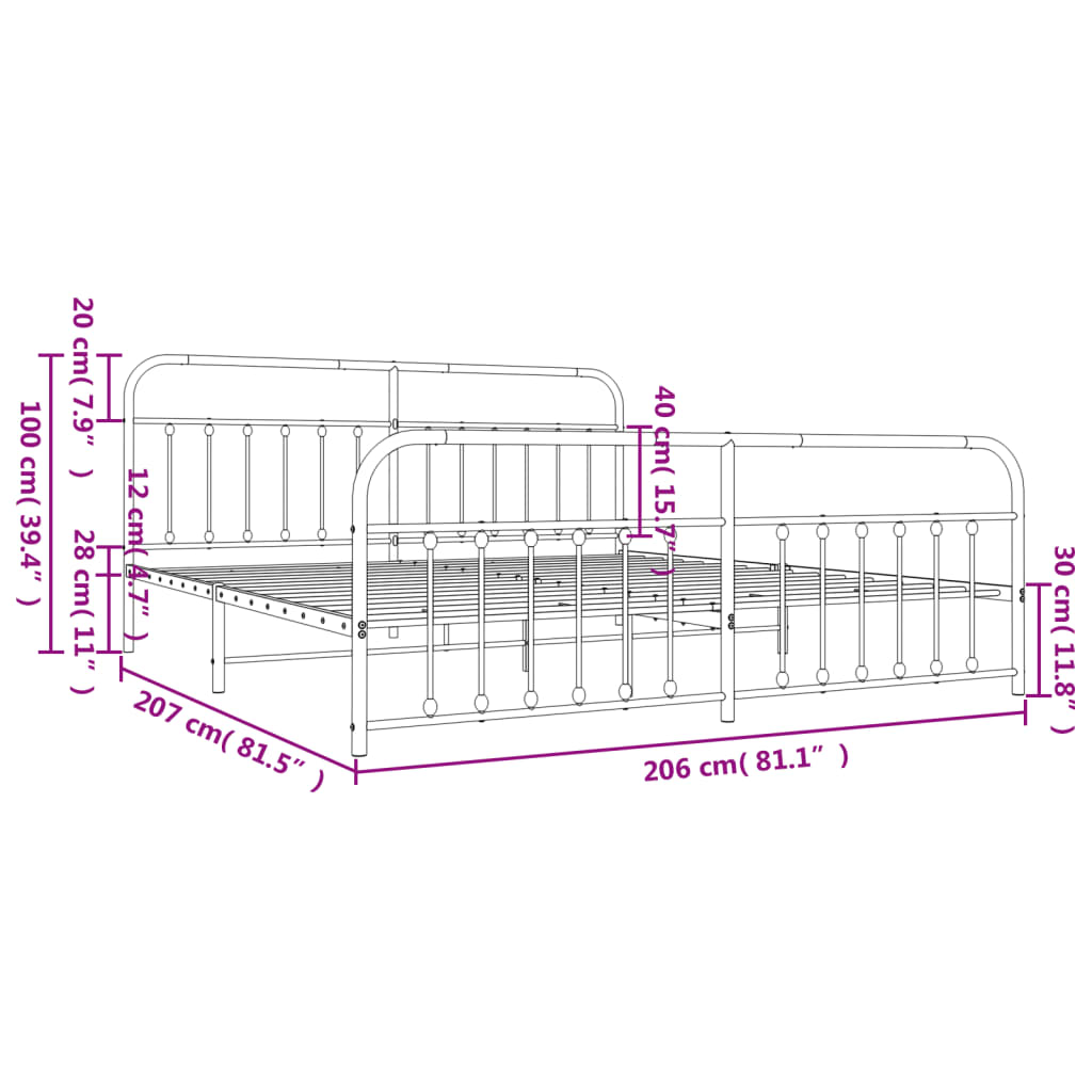 Cadre de lit métal sans matelas et pied de lit blanc 200x200 cm - XIOS